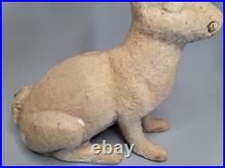 ANTIQUE 13.5 Lb CAST IRON GARDEN RABBIT BUNNY DOORSTOP CHIPPY CRAZED WHITE PAINT