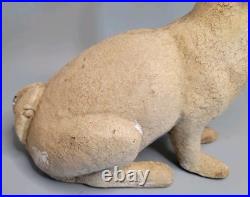 ANTIQUE 13.5 Lb CAST IRON GARDEN RABBIT BUNNY DOORSTOP CHIPPY CRAZED WHITE PAINT