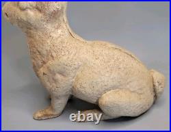 ANTIQUE 13.5 Lb CAST IRON GARDEN RABBIT BUNNY DOORSTOP CHIPPY CRAZED WHITE PAINT