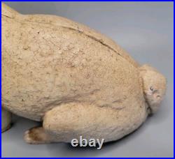 ANTIQUE 13.5 Lb CAST IRON GARDEN RABBIT BUNNY DOORSTOP CHIPPY CRAZED WHITE PAINT