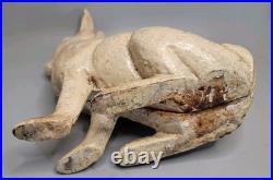 ANTIQUE 13.5 Lb CAST IRON GARDEN RABBIT BUNNY DOORSTOP CHIPPY CRAZED WHITE PAINT