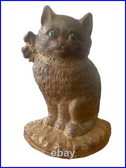 ANTIQUE 1920's Sitting Kitty Cat Door Stop Original Paint Cast
