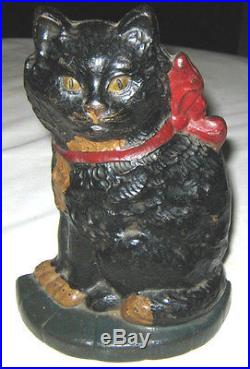 ANTIQUE 1929 CONNECTICUT FOUNDRY MFG. CAST IRON CAT KITTEN with BOW DOOR DOORSTOP