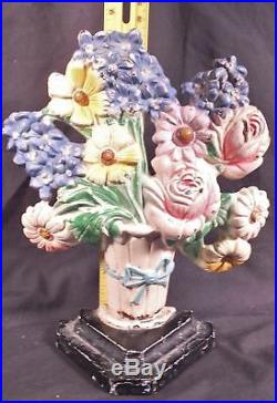 ANTIQUE #490 Hubley Cast Iron Floral Flower Basket Door Stop GREAT ORIG. Paint