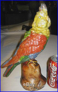 Antique American Lg Cockatoo Parrot Bird Cast Iron Art Statue Sculpture Doorstop
