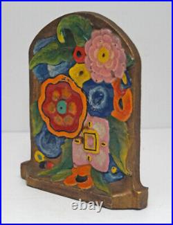 ANTIQUE ART DECO FLOWERS CAST IRON DOORSTOP ZINNIAS PANSIES CA. 1920's