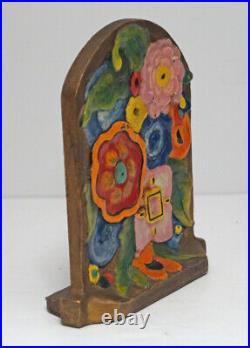 ANTIQUE ART DECO FLOWERS CAST IRON DOORSTOP ZINNIAS PANSIES CA. 1920's