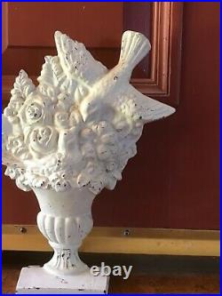 ANTIQUE Blue Bird Love Birds CAST IRON DOORSTOP Vintage Flowers Urn