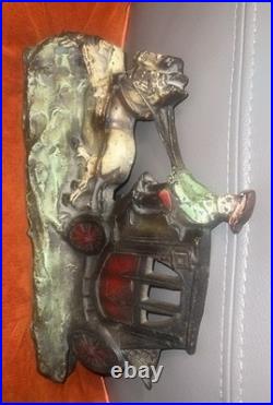 ANTIQUE CAST IRON 12LONG DOORSTOP COACH HORSE WITH WINDOWS Nice