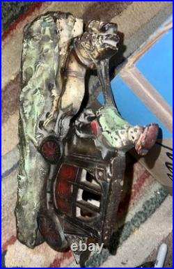 ANTIQUE CAST IRON 12LONG DOORSTOP COACH HORSE WITH WINDOWS Nice