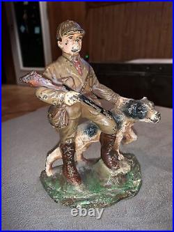 ANTIQUE CAST IRON #423 HUBLEY USA RARE MAN WithHUNTING DOG BOOKEND/DOORSTOP
