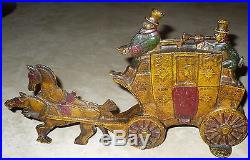 ANTIQUE CAST IRON ART DECO DOOR STOP LONDON ROYAL MAIL STAGECOACH with HORSES