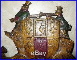 ANTIQUE CAST IRON ART DECO DOOR STOP LONDON ROYAL MAIL STAGECOACH with HORSES