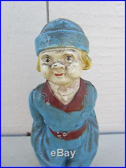 Antique Cast Iron Dutch Boy Full Figure Doorstop Great Face