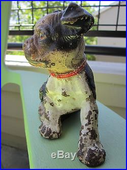ANTIQUE CAST IRON ORIGINAL HUBLEY SITTING BOSTON TERRIER DOG ART STATUE DOORSTOP