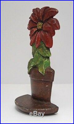 ANTIQUE CHRISTMAS RED POINSETTIA FLOWER CAST IRON HUBLEY DOORSTOP CA. 1920's
