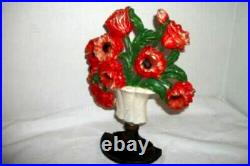 ANTIQUE COTTAGECORE Iron Hubley Poppies Door Stop Urn Original Chippy #440 ANTIQUE COTTAGECORE Iron Hubley Poppies Door Stop Urn Original Chippy #440