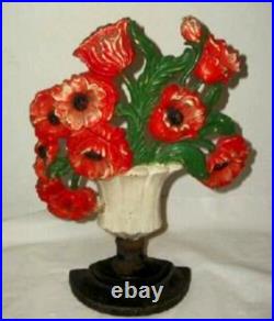 ANTIQUE COTTAGECORE Iron Hubley Poppies Door Stop Urn Original Chippy #440 ANTIQUE COTTAGECORE Iron Hubley Poppies Door Stop Urn Original Chippy #440