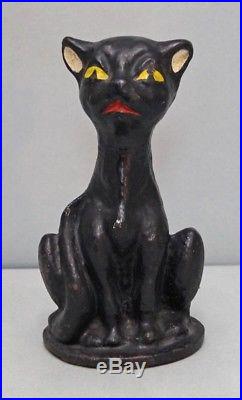 ANTIQUE CRAZY CAT CAST IRON DOORSTOP BLACK CAT CIRCA 1920's