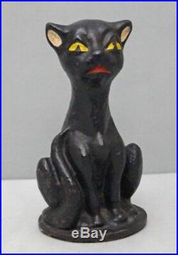 ANTIQUE CRAZY CAT CAST IRON DOORSTOP BLACK CAT CIRCA 1920's