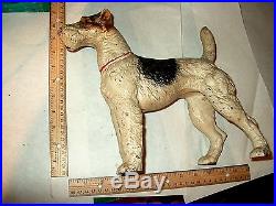 Antique C. 1930's Heavy Cast Iron Fox Terrier Dog Doorstop-10 H-11 Long