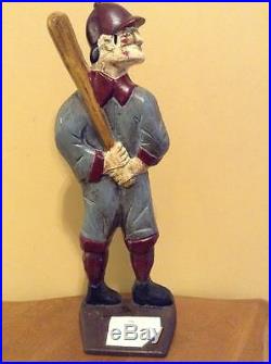 ANTIQUE EARLY 20th CENTURY CAST IRON BASEBALL PLAYER DOORSTOP O. C. F. DATED 1912
