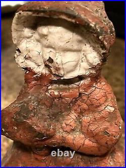 ANTIQUE FIGURAL CAST IRON DOORSTOP WOMAN HOLDING FLOWERS Original Paint