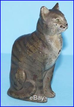 ANTIQUE GRAY CAT KITTEN CAST IRON DOORSTOP METAL ART FIGURE STATUE 1920's cjo