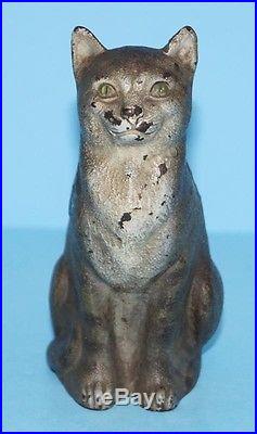 ANTIQUE GRAY CAT KITTEN CAST IRON DOORSTOP METAL ART FIGURE STATUE 1920's cjo