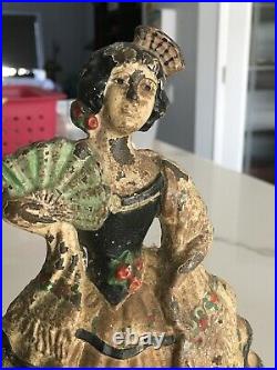 ANTIQUE HUBLEY # 193 SPANISH GIRL/ LADY CAST IRON with fan, DOORSTOP
