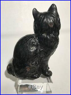 ANTIQUE HUBLEY # 302 WHITE SITTING PERSIAN CAT DOORSTOP Halloween witch black