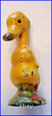 ANTIQUE HUBLEY CAST IRON Childs Doorstop YELLOW DUCK PAPERWEIGHT Metal