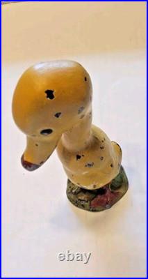 ANTIQUE HUBLEY CAST IRON Childs Doorstop YELLOW DUCK PAPERWEIGHT Metal