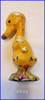ANTIQUE HUBLEY CAST IRON Childs Doorstop YELLOW DUCK PAPERWEIGHT Metal