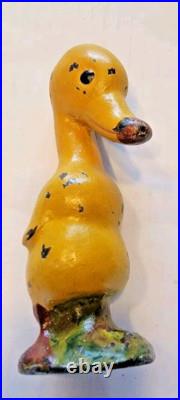 ANTIQUE HUBLEY CAST IRON Childs Doorstop YELLOW DUCK PAPERWEIGHT Metal