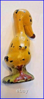 ANTIQUE HUBLEY CAST IRON Childs Doorstop YELLOW DUCK PAPERWEIGHT Metal