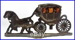 Antique Hubley Cast Iron Xlarge 19 Long Doorstop Coach Horse With Windows Rare