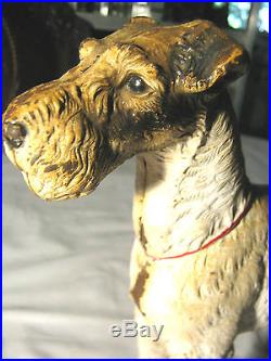 Antique Hubley Lg Fox Terrier Cast Iron Dog Art Statue Sculpture Doorstop Weight