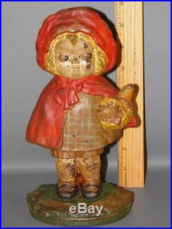 Antique Hubley Little Red Riding Hood Cast Iron Art Statue Doorstop
