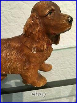 ANTIQUE HUBLEY SOLID CAST IRON COCKER SPANIEL DOG DOORSTOP ART 5 lbs 7 in long