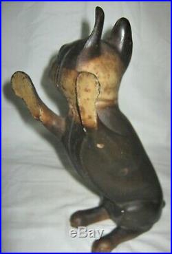 ANTIQUE HUBLEY USA BOSTON TERRIER CAST IRON DOG With PAW UP ART STATUE DOORSTOP US