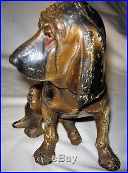 Antique Hubley USA Cast Iron Bloodhound Dog Art Statue Sculpture Door Doorstop