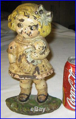 Antique Hubley USA Cast Iron Dolly Dimple Girl Toy Doll Art Statue Door Doorstop