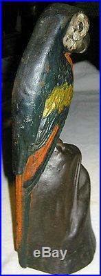 Antique Hubley USA Cast Iron Tropical Parrot Bird Art Statue Sculpture Doorstop