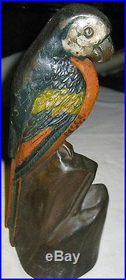 Antique Hubley USA Cast Iron Tropical Parrot Bird Art Statue Sculpture Doorstop