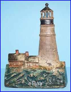 Antique Lighthouse Of Cloucester Cast Iron Doorstop Nautical Dated 1925