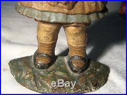 ANTIQUE RARE BLUE DRESS HUBLEY GIRL with TOY DOLL CAST IRON STATUE DOORSTOP 10 LBS