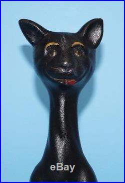 ANTIQUE RARE WHIMSICAL SITTING CAT With TAIL UP CAST IRON DOORSTOP CIRCA 1915's