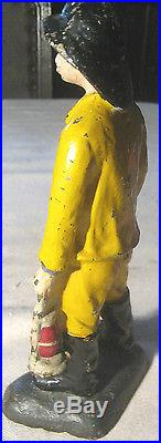 ANTIQUE SEA MAN with OIL LAMP LIGHT ON PATROL CAST IRON NAUTICAL MARITIME DOORSTOP