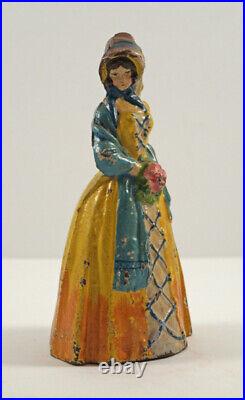=ANTIQUE SOUTHERN BELLE LADY IN SHAWL CAST IRON DOORSTOP 1920's GARDEN FLOWERS